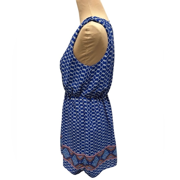 One Clothing Los Angeles Blue & White Boho Print Open Back Sleeveless Mini Dress - Picture 4 of 10